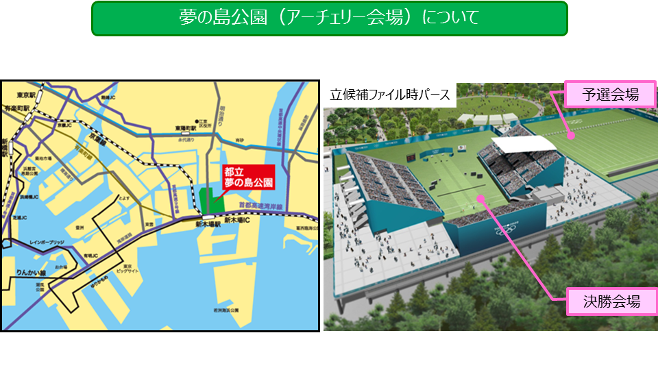 夢の島公園(アーチェリー会場)のアクセスマップと会場図